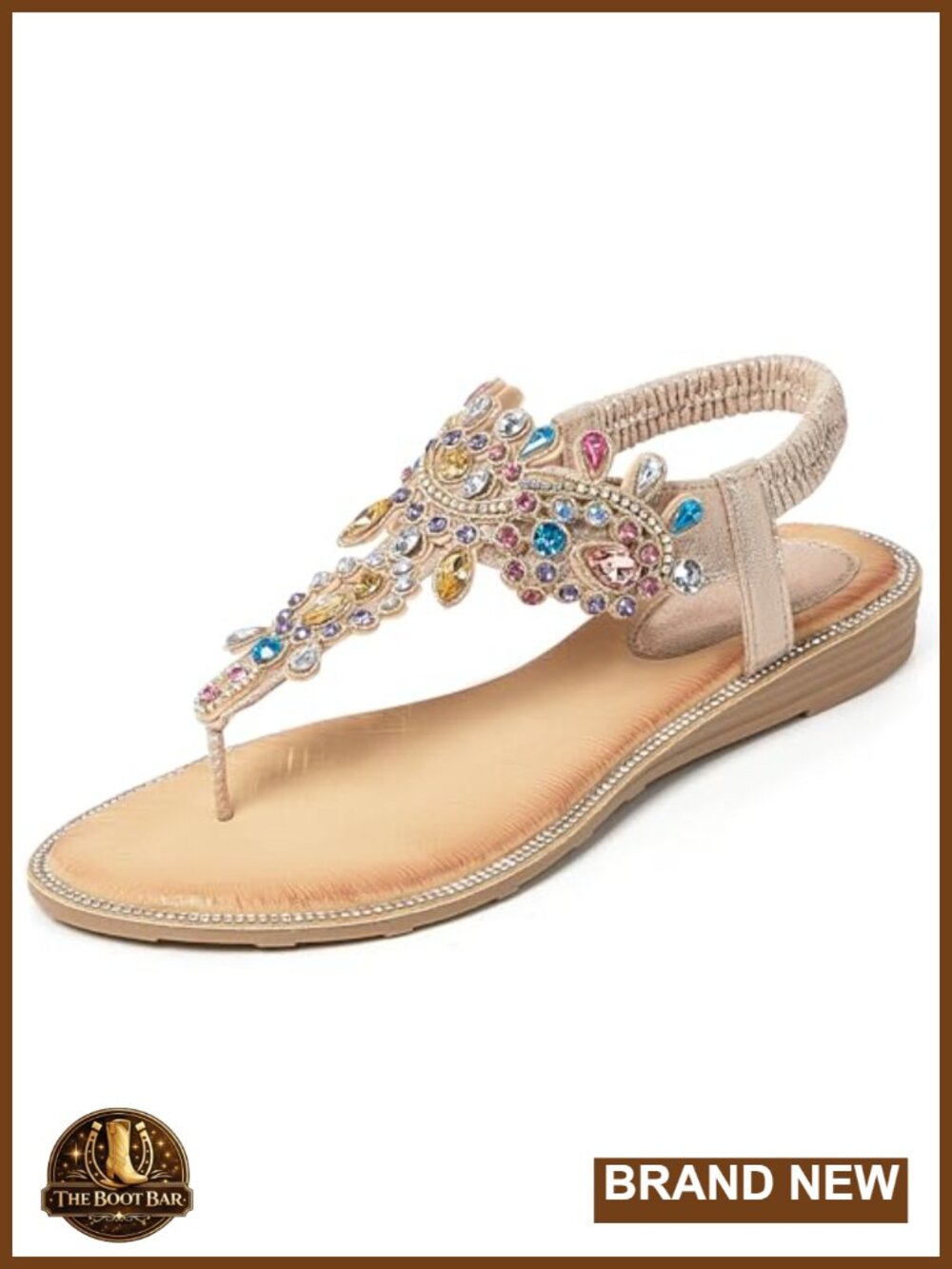 Women Flat Thong Sandals Rhinestone Sparkly Boho Ankle Strap Non-slip for Summer